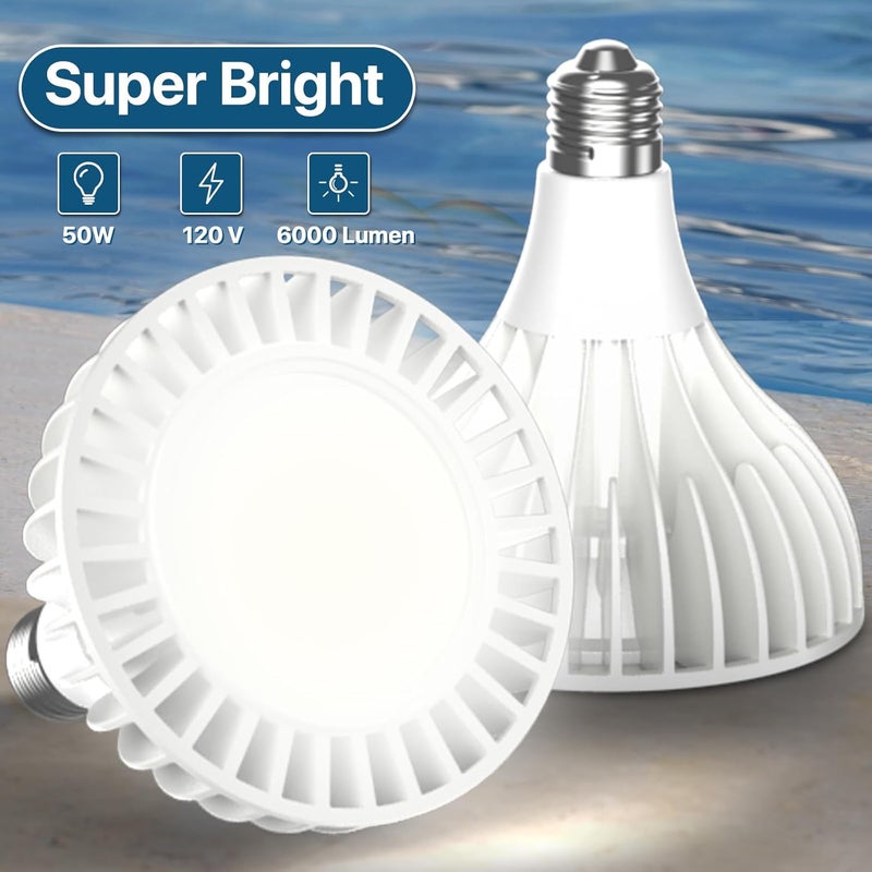 Litezone Pool Light Bulb: PAR38 110V-240V 50W LED Pool Light for Inground Pool, 6500K Daylight White Pool Lighting, E26 E27 Replacement for Pentair Hayward 10 inch Pool Light Fixture - Image 2